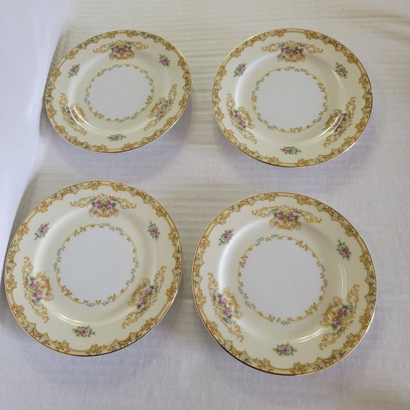 4 Noritake China Japan ACACIA Small Bread Side Desert Plates Gold Floral Pink - Picture 7 of 8